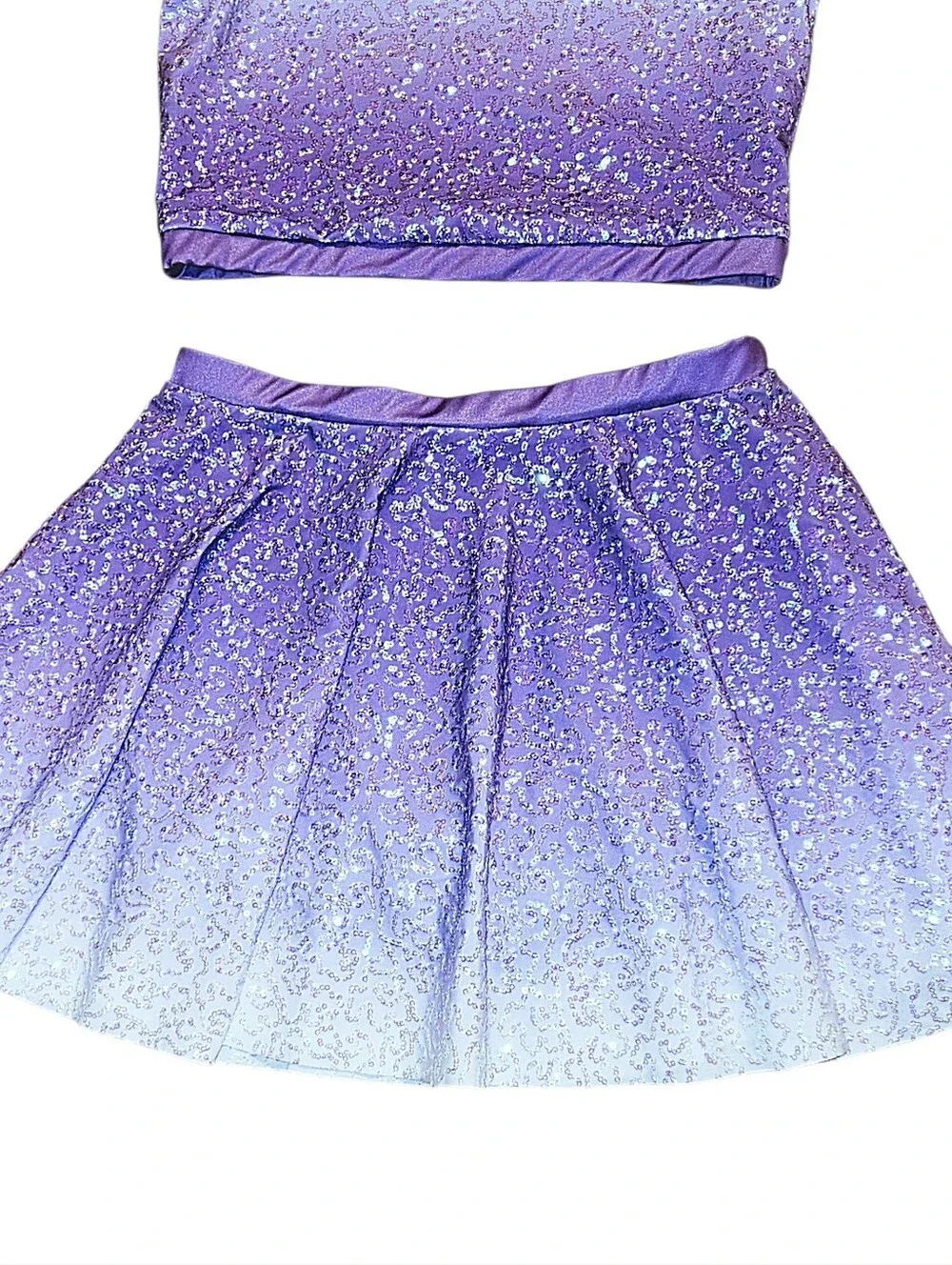 Weissman Showtime Two Piece Purple & White Sequins Dance Solo Jazz Costume XLC